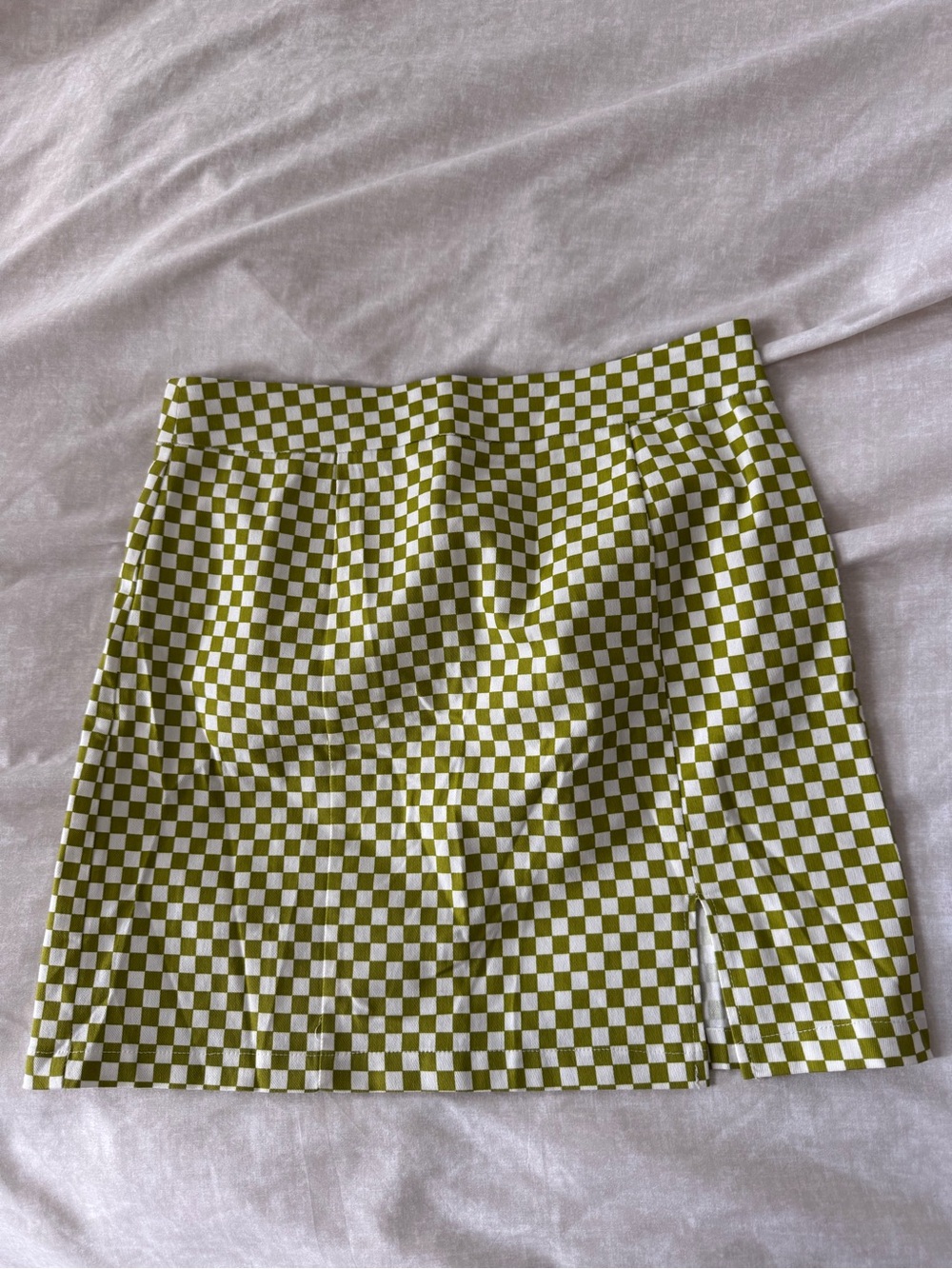 Checkerboard Olive Green Mini Skirt